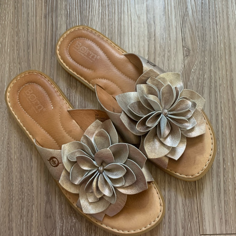 Born Women's Metallic Floral Leather Slide Sandal
